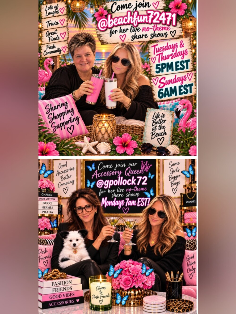 ✨️🛍COME JOIN @BEACHFUN72471 & @GPOLLOCK72 LIVE NO-THEME SHARE SHOWS!!🛍✨️